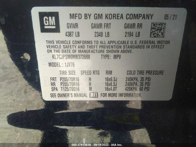 Chevrolet Trax Awd Lt 2021 KL7CJPSM0MB372688 Image 9
