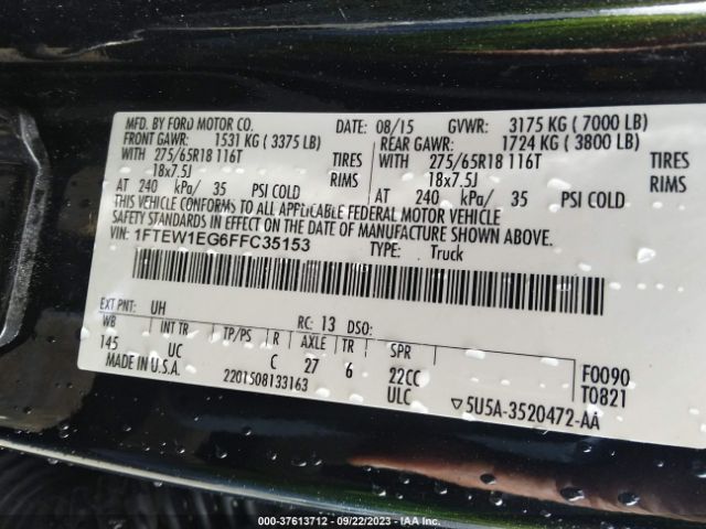 1FTEW1EG6FFC35153 Ford F-150 Xlt/xl/lariat/platinum