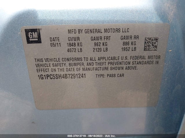 2011 CHEVROLET CRUZE LS VIN: 1G1PC5SH4B7291241
