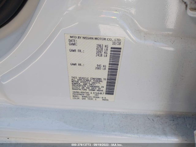2019 NISSAN ALTIMA 2.5 SV VIN: 1N4BL4DV5KC135687