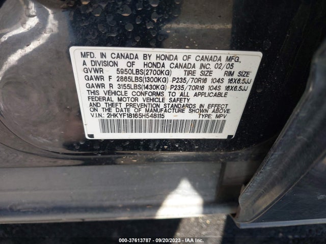 2005 HONDA PILOT LX VIN: 2HKYF18165H548115
