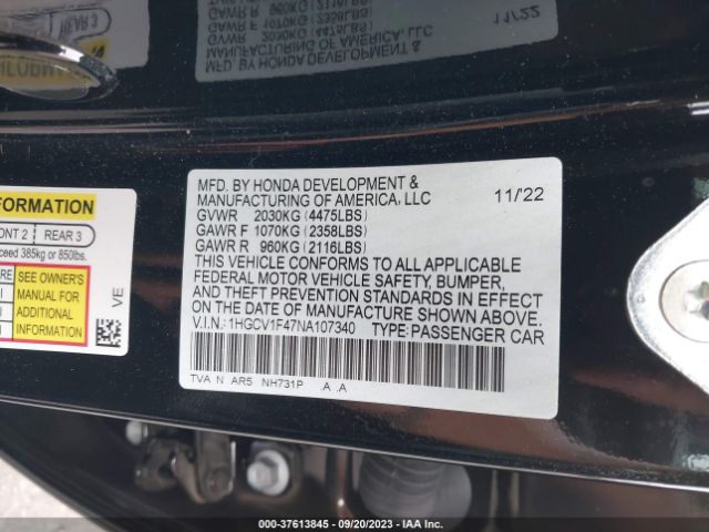 1HGCV1F47NA107340 Honda Accord Sedan Sport Se
