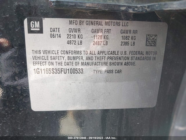 Chevrolet IMPALA LTZ 2015 1G1165S35FU100533 Image 9