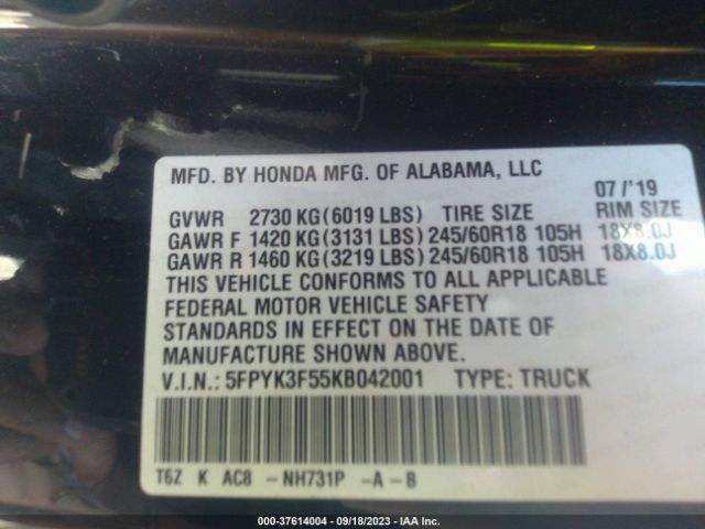 5FPYK3F55KB042001 Honda Ridgeline Rtl