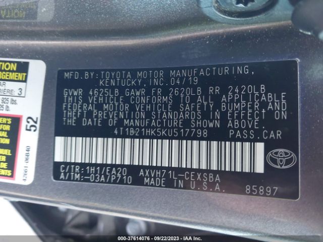 4T1B21HK5KU517798 Toyota Camry Hybrid Se