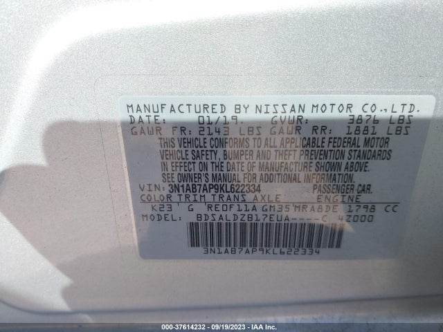 Nissan SENTRA SV 2019 3N1AB7AP9KL622334 Image 9