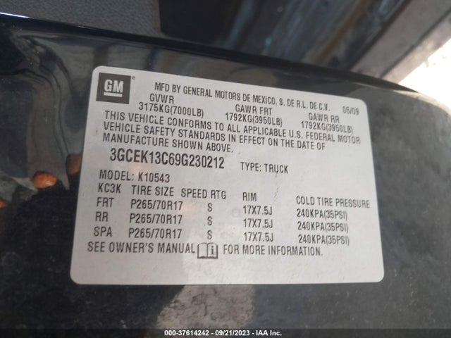 2009 CHEVROLET SILVERADO 1500 LS VIN: 3GCEK13C69G230212