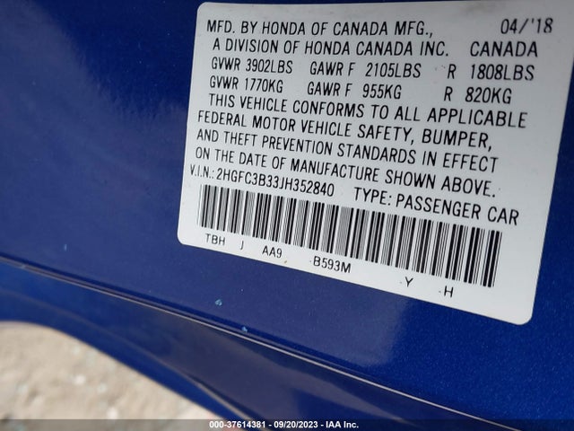 Honda Civic Ex-t 2018 2HGFC3B33JH352840 Image 9