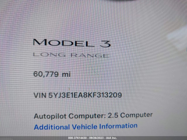 2019 Tesla 3, VIN: 5YJ3E1EA8KF313209