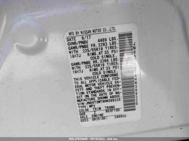 JN8AT2MT4HW399228 Nissan Rogue Sl