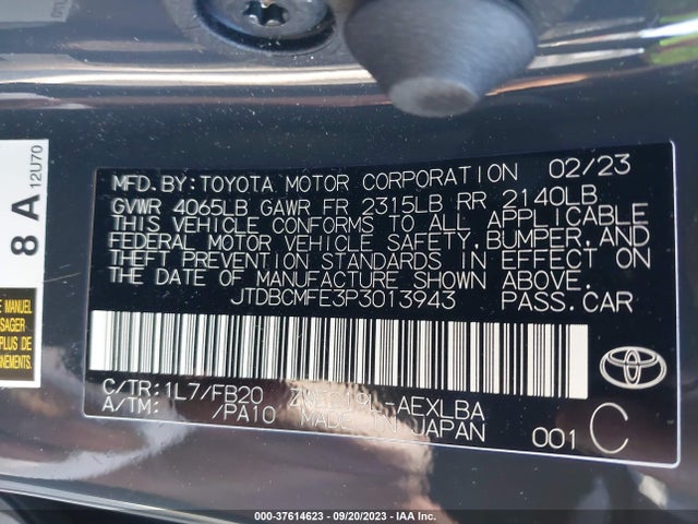 2023 TOYOTA COROLLA HYBRID VIN: JTDBCMFE3P3013943