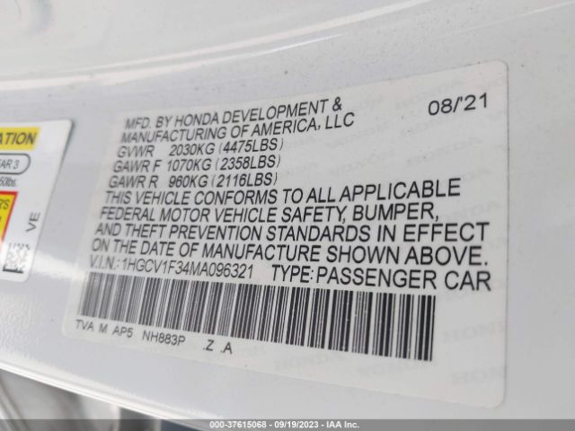 1HGCV1F34MA096321 Honda Accord Sedan Sport
