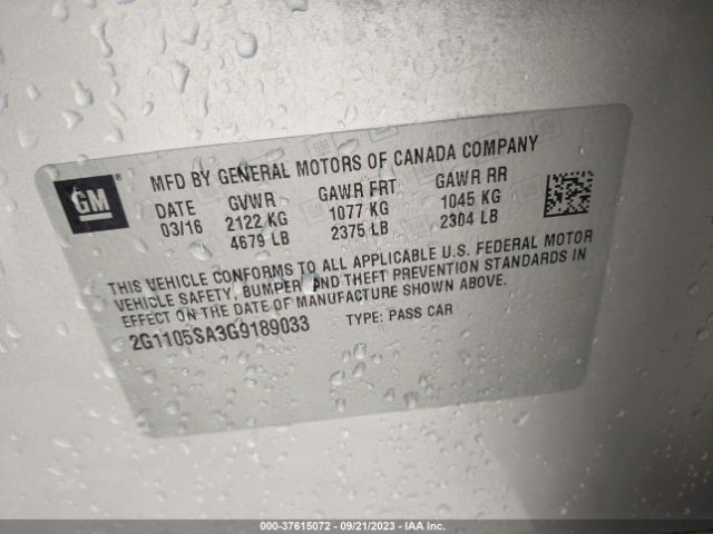 Chevrolet IMPALA LT 2016 2G1105SA3G9189033 Image 9