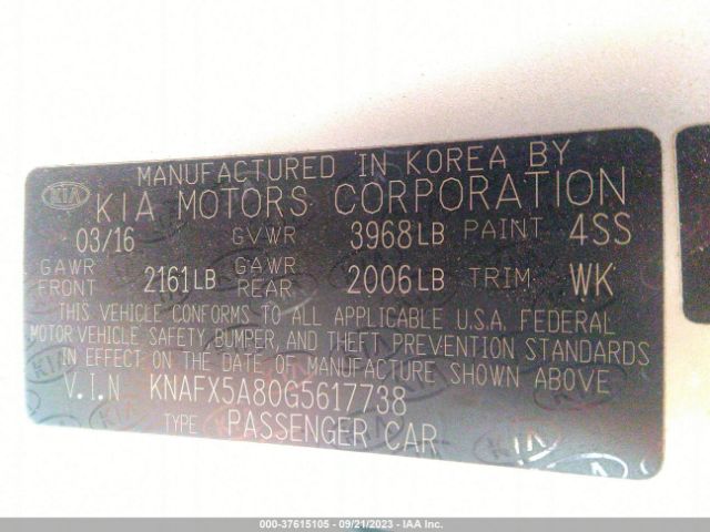 KNAFX5A80G5617738 KIA Forte 5-door Ex