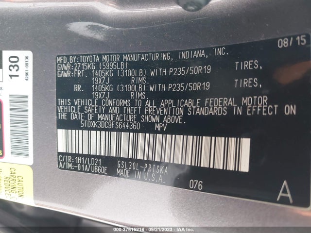 Toyota SIENNA SE 2015 5TDXK3DC9FS644360 Image 9