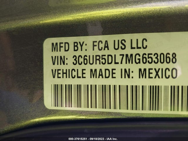 2021 RAM 2500 BIG HORN VIN: 3C6UR5DL7MG653068