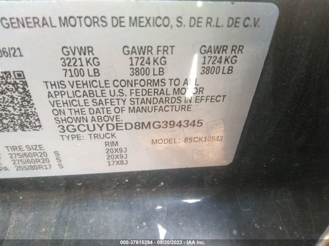 Chevrolet Silverado 1500 Lt 2021 3GCUYDED8MG394345 Image 9