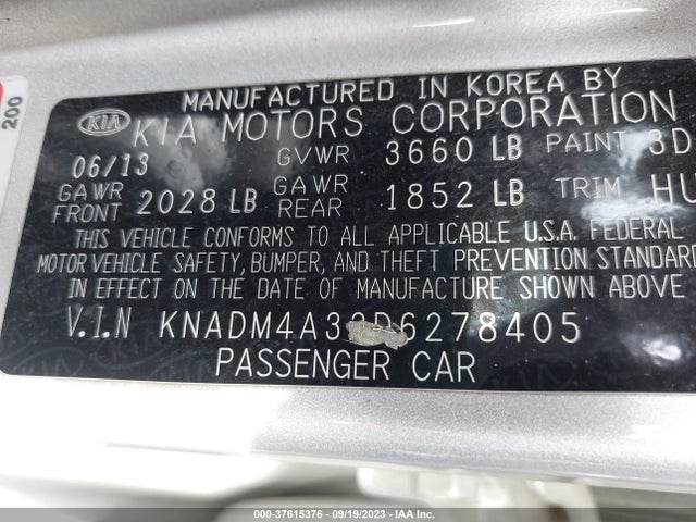 2013 KIA RIO LX VIN: KNADM4A32D6278405