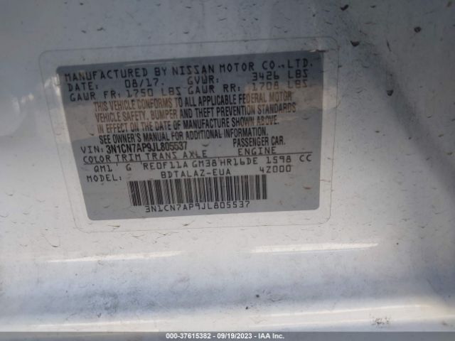 3N1CN7AP9JL805537 Nissan Versa Sedan S Plus