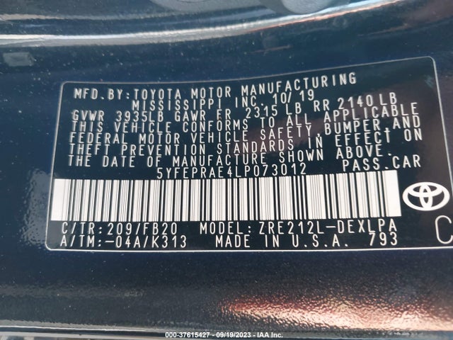 Toyota COROLLA LE 2020 5YFEPRAE4LP073012 Image 9