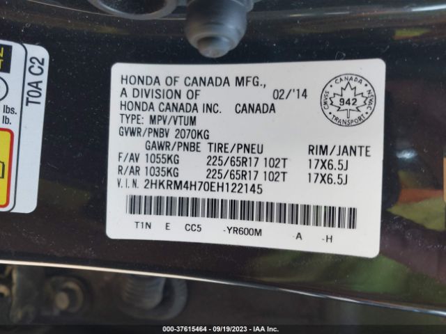 2HKRM4H70EH122145 Honda Cr-v Ex-l