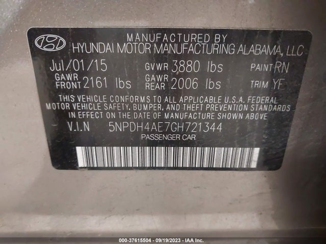 Hyundai ELANTRA SE 2016 5NPDH4AE7GH721344 Image 9