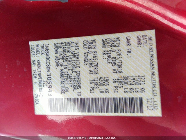 2013 NISSAN TITAN SV VIN: 1N6BA0CC8DN305943