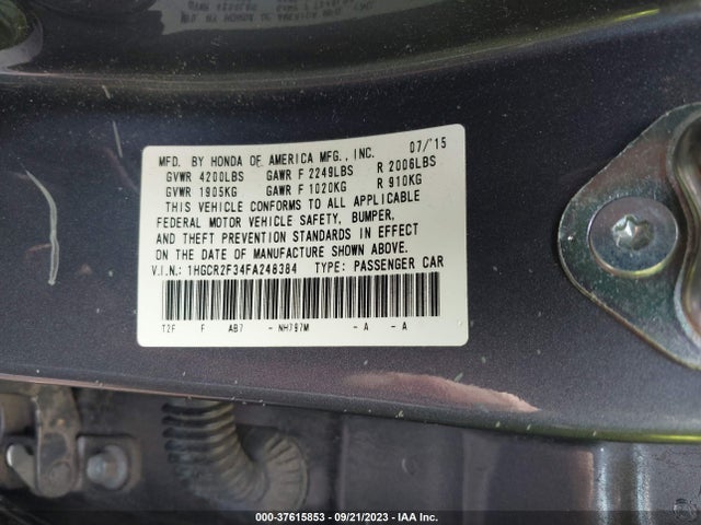 Honda Accord Sedan Lx 2015 1HGCR2F34FA248384 Image 9
