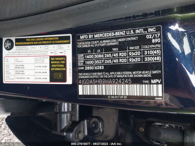 4JGDA5HB9HA924245 Mercedes-Benz Gle Gle 350