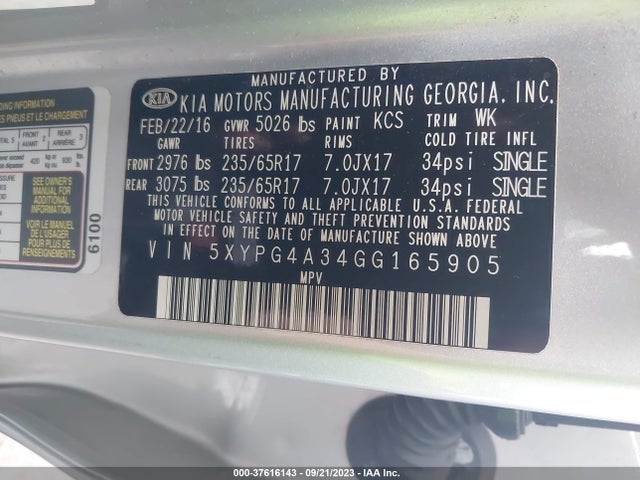 KIA SORENTO LX 2016 5XYPG4A34GG165905 Image 9