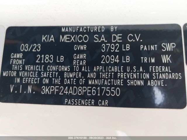 3KPF24AD8PE617550 KIA Forte Lxs