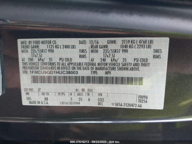 1FMCU9GD1HUC38003 Ford ESCAPE SE