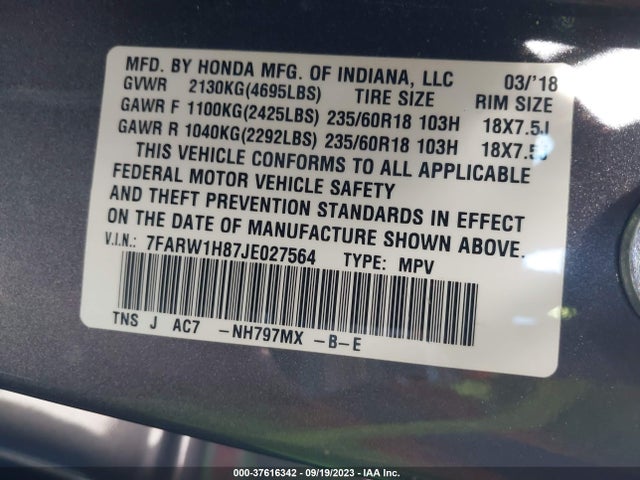 Honda Cr-v Ex-l 2018 7FARW1H87JE027564 Image 9