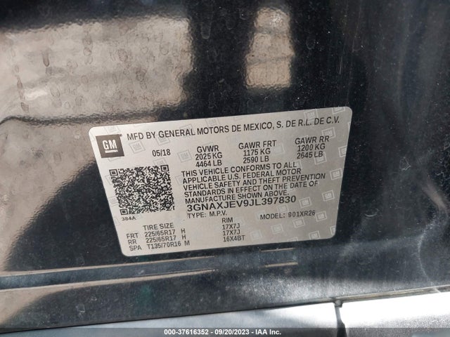 Chevrolet EQUINOX LT 2018 3GNAXJEV9JL397830 Image 9