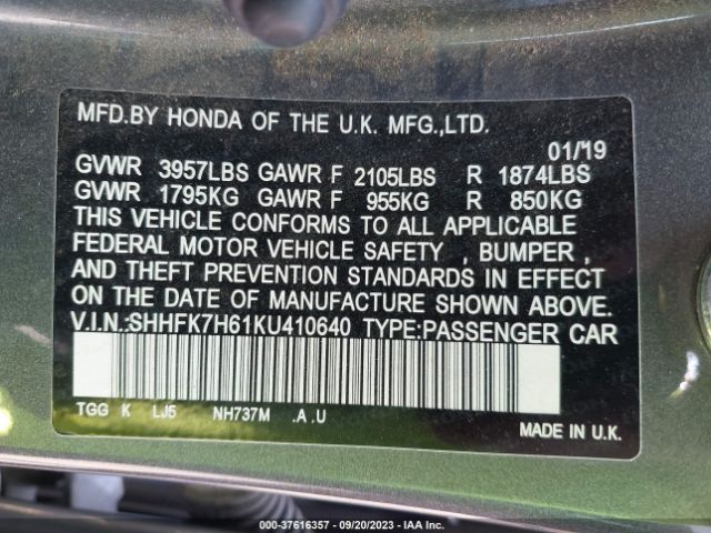 SHHFK7H61KU410640 Honda Civic Hatchback Ex