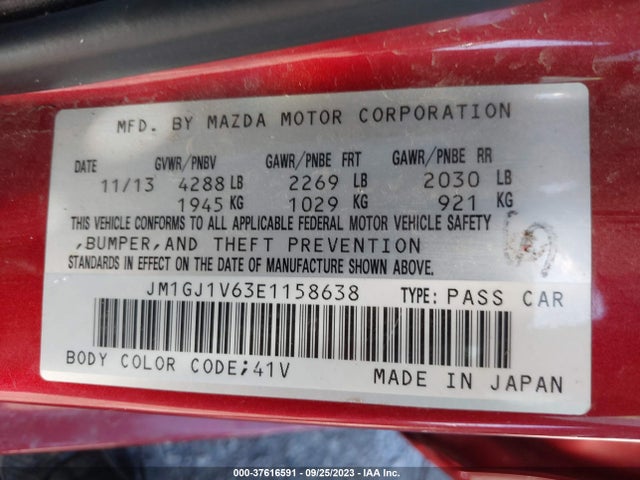 2014 MAZDA MAZDA6 I TOURING VIN: JM1GJ1V63E1158638
