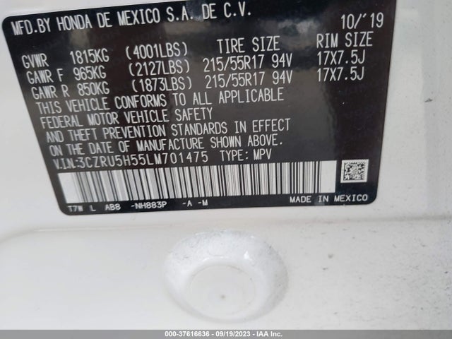 Honda HR-V EX 2020 3CZRU5H55LM701475 Image 9