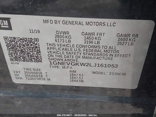 Chevrolet Traverse Lt Cloth 2020 1GNEVGKW2LJ161053 Image 9