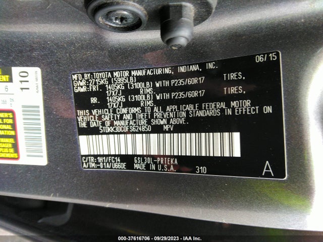 Toyota SIENNA LE 2015 5TDKK3DC0FS624850 Image 9