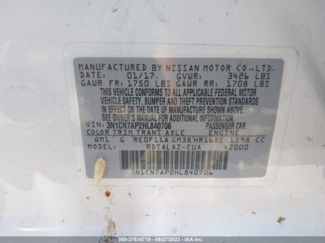 3N1CN7AP2HL840706 Nissan Versa Sedan S Plus