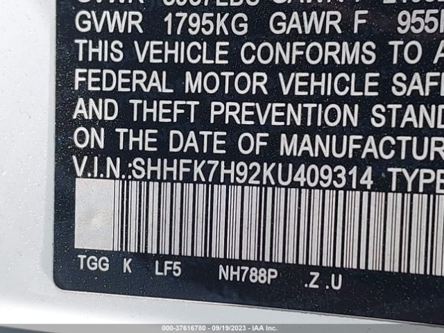SHHFK7H92KU409314 Honda Civic Hatchback Sport Touring