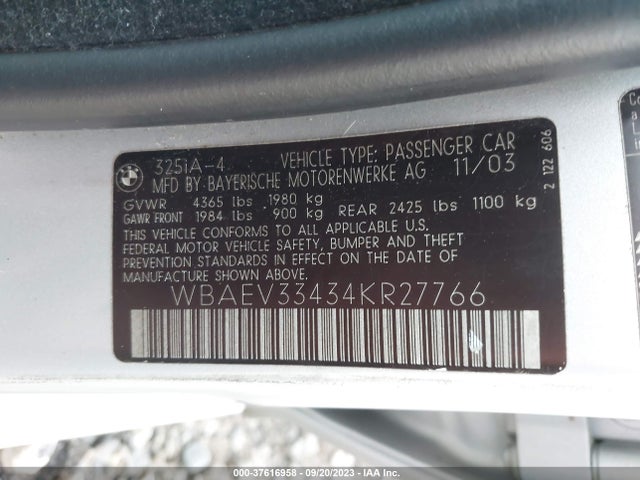 2004 BMW 3 SERIES WBAEV33434KR27766 Photo 8