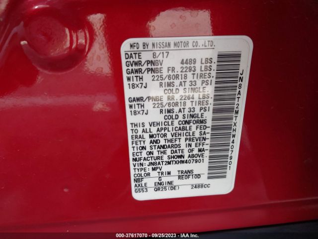 JN8AT2MTXHW407901 Nissan Rogue Sl