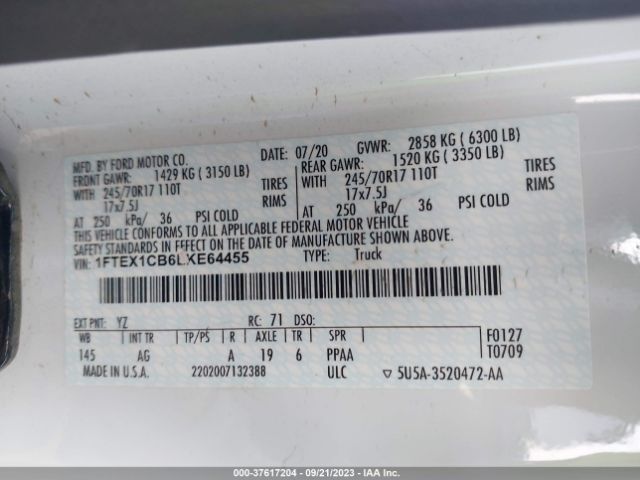 1FTEX1CB6LKE64455 Ford F-150 Xl/xlt