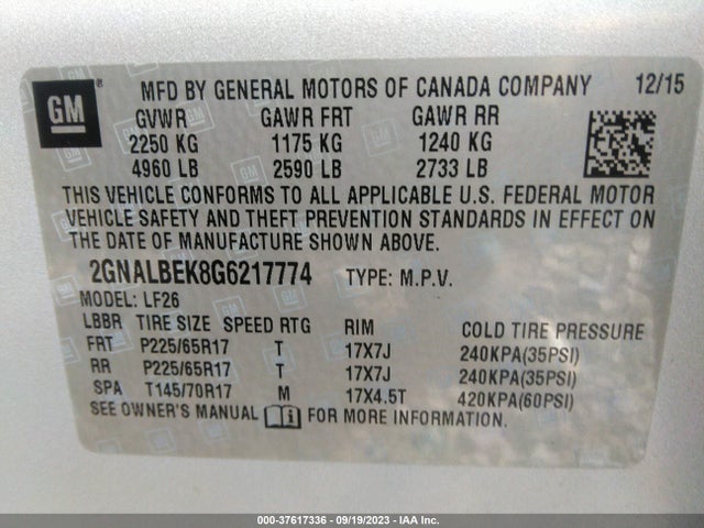2016 CHEVROLET EQUINOX LS VIN: 2GNALBEK8G6217774