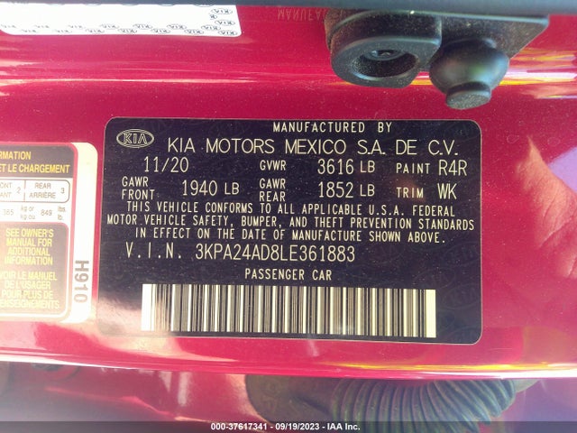 2020 KIA RIO S VIN: 3KPA24AD8LE361883