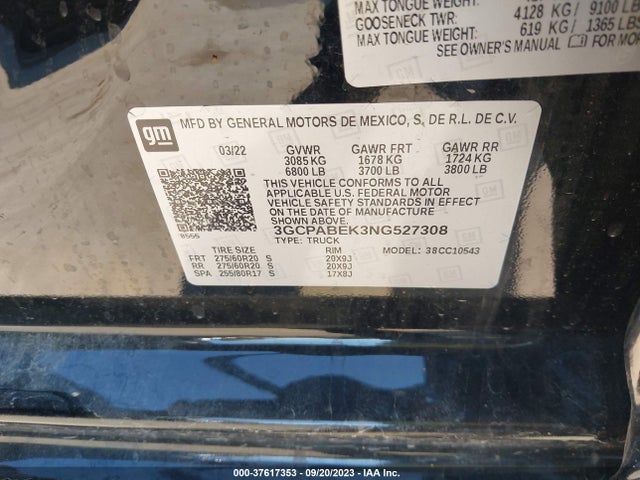 Chevrolet Silverado 1500 Custom 2022 3GCPABEK3NG527308 Image 9