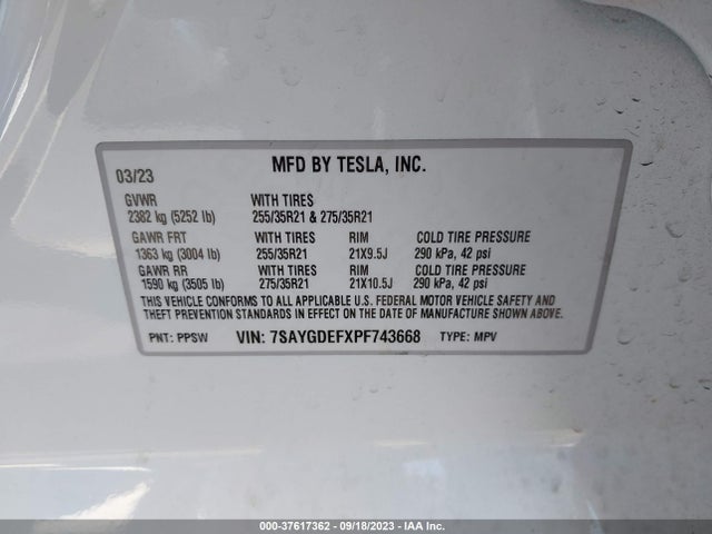 7SAYGDEFXPF743668 Tesla Model Y Performance