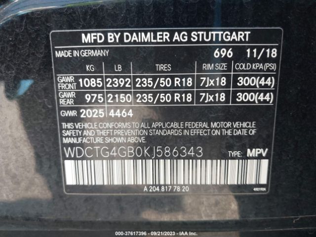 WDCTG4GB0KJ586343 Mercedes-Benz Gla Gla 250