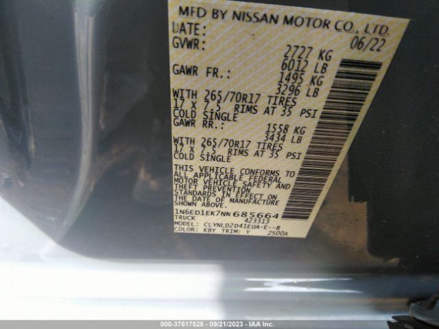 1N6ED1EK7NN685664 Nissan Frontier Pro-4x